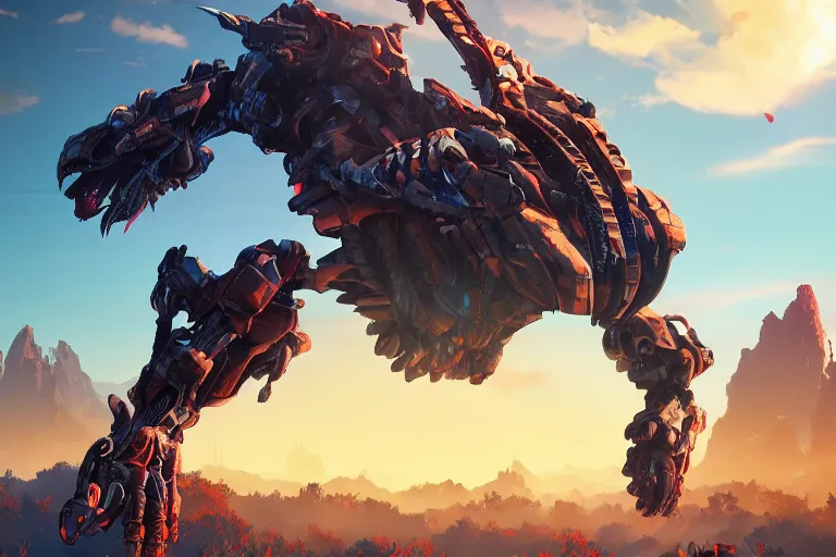 Image similar to strider machine creature robot of horizon forbidden west horizon zero dawn radiating a glowing aura global illumination ray tracing hdr fanart arstation by ian pesty and alena aenami artworks in 4 k