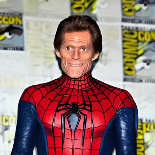 Image similar to spiderman with the head of willem dafoe