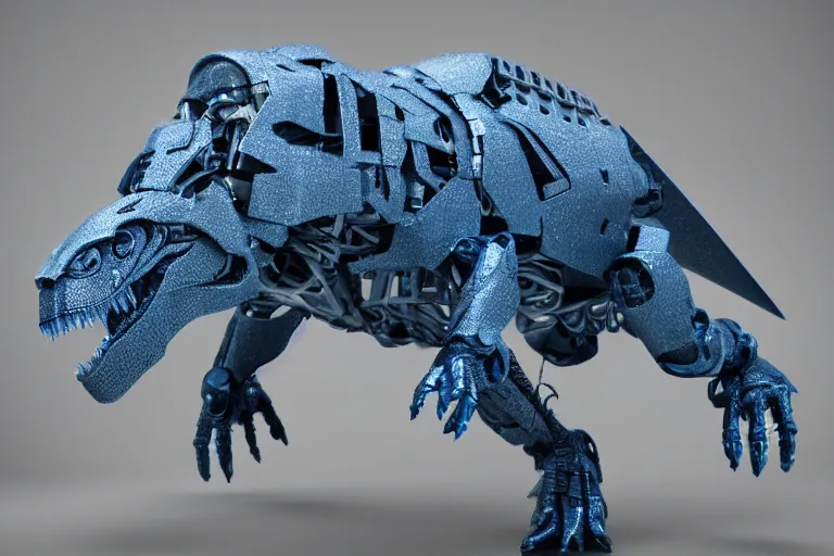 Prompt: futuristic metal cybernetic!! t - rex!!! white blue grey, octane render, studio light,