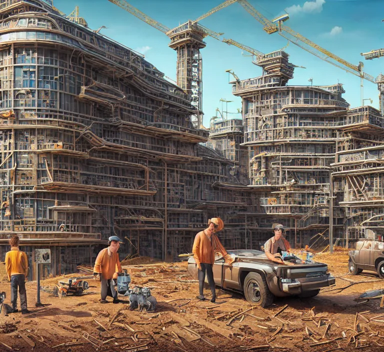 Prompt: hyperrealism photography hyperrealism concept art of highly detailed beavers builders that building highly detailed futuristic from far future city by wes anderson and hasui kawase and scott listfield sci - fi style hyperrealism rendered in blender and octane render volumetric natural light