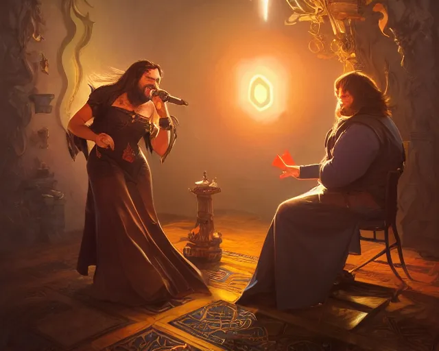 Prompt: photography of jack black singing the best song in the world in a microphone, deep focus, d & d, fantasy, intricate, elegant, highly detailed, digital painting, artstation, concept art, matte, sharp focus, illustration, hearthstone, art by artgerm and greg rutkowski and alphonse mucha