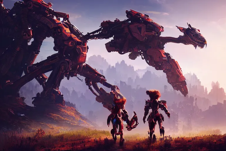 Image similar to thunderjaw machine mecanical creature robot of horizon forbidden west horizon zero dawn radiating a glowing aura global illumination ray tracing hdr fanart arstation by ian pesty and alena aenami artworks in 4 k