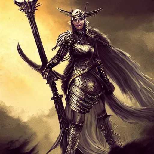 Prompt: Valkyrie wielding an ornate spear in the sky; dark fantasy, concept art, dark souls