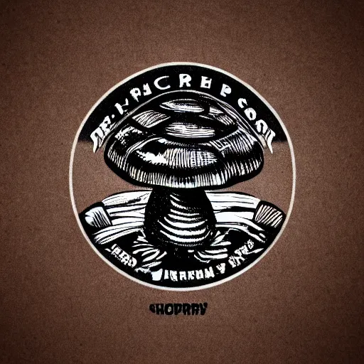 Image similar to Spencers Shroomery logo. Mushroom theme, transcendent style, by Aaron Draplin