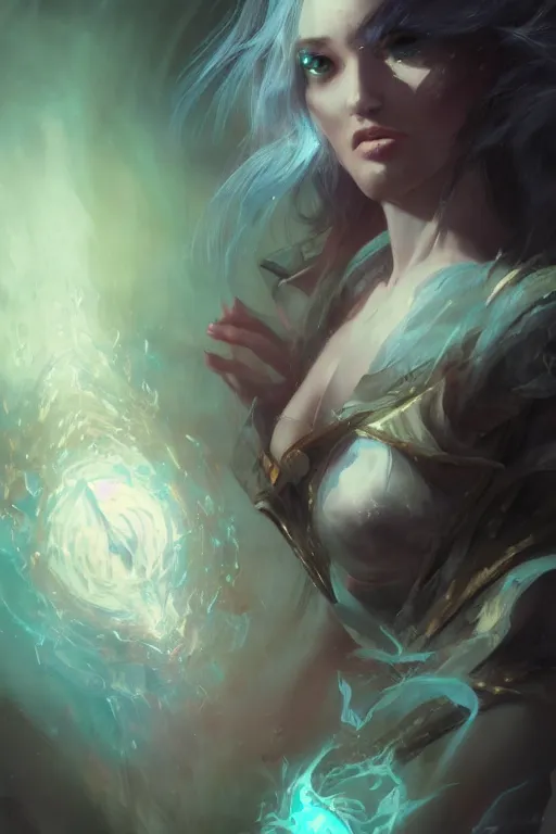 Image similar to closeup beautiful girl necromancer, wizards of the coast, casting magic spell, angel, 3 d render, hyper realistic detailed portrait, magic storm, thunder, ruan jia, wlop. scifi, fantasy, magic the gathering, hyper detailed, octane render, concept art, peter mohrbacher