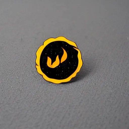 Prompt: minimalistic fire warning flame circle enamel pin retro design