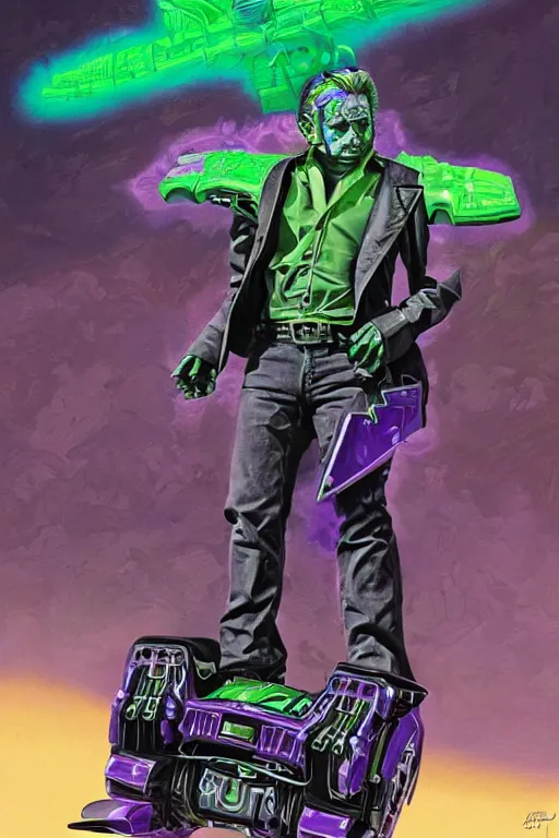 Prompt: portrait of cowboy johnny cash as purple green optimus prime from transformers surfing tonic fluid on guitar zord ufo hoverboard, intricate, highly detailed, smooth, artstation, digital illustration by Lisa Frank and Ruan Jia and Mandy Jurgens and Artgerm and Wayne Barlowe and Greg Rutkowski and Zdislav Beksinski