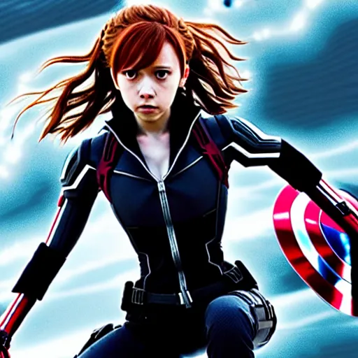 Image similar to Still image of Ochako Uraraka as Black Widow in Avengers (2012), cinematic shot, 8k, hyperdetailed