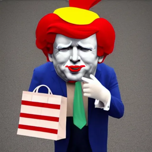 donald trump as sad ronald mcdonald holding paper bag, | Stable ...