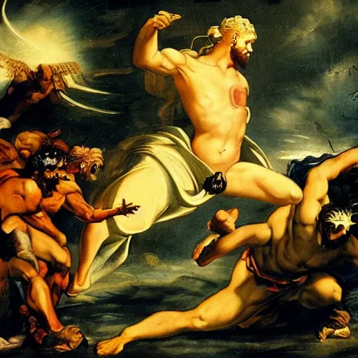 Prompt: zeus fighting the titans