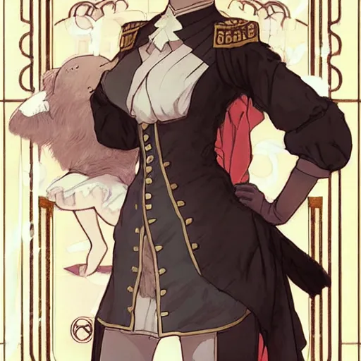 Image similar to george washington as an anime girl by krenz cushart and mucha and akihito yoshida and greg rutkowski, nier : automata inspired,