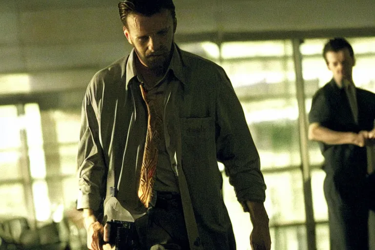 Image similar to film still of James McCaffrey!!! 2004 as Max Payne in the Max Payne movie, 4k