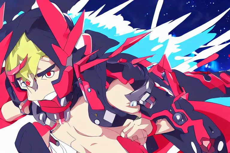 Image similar to gurren lagann, in the style of wlop and teamlab and studio trigger, illustration, epic, fantasy, hyper detailed, smooth, unreal engine, sharp focus, ray tracing
