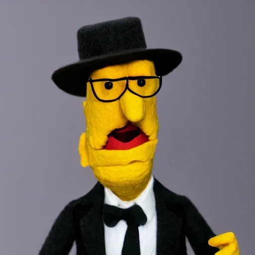 Prompt: heisenberg as a muppet. highly detailed felt. hyper real photo. 4 k.