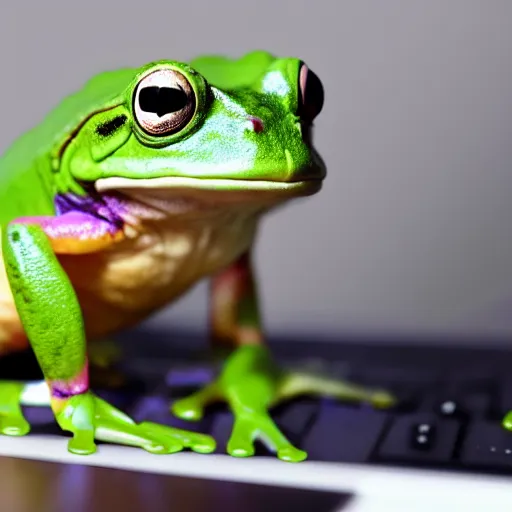 Prompt: picture of a frog in a suit at the office, he is behind a computer, 4K