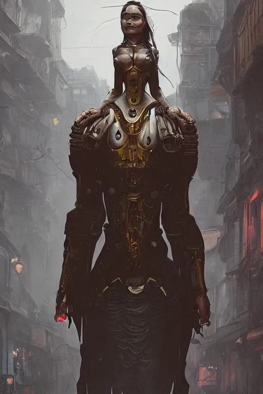 Prompt: a portrait of an alien women walking down the street of a steampunk city by Greg Rutkowski, Sung Choi, Mitchell Mohrhauser, Maciej Kuciara, Johnson Ting, Maxim Verehin, Peter Konig, final fantasy , mythical, 8k photorealistic, cinematic lighting, HD, high details, atmospheric,