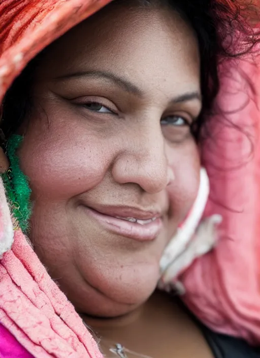 Prompt: close up portrait of a beautiful, chubby, 30-year-old woman from Cuba, happy, candid street portrait in the style of Mario Testino, award winning, Sony a7R