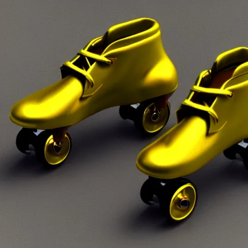 Image similar to a pair of golden roller skates, hyper realistic art concept by hush lino, 4 k ultra fine detail high resolution octane render