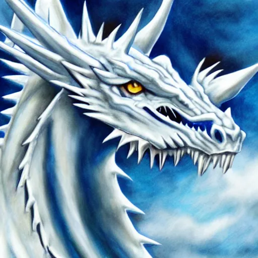 Image similar to blue eyes white dragon Hyper-Realistic