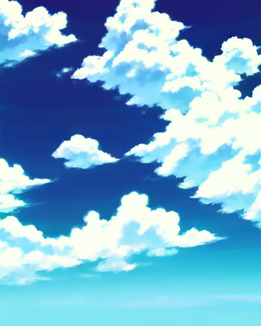 Image similar to simple realistic anime clouds, midday, digital art, trending on artstation, gradient colors, slight fisheye perspective