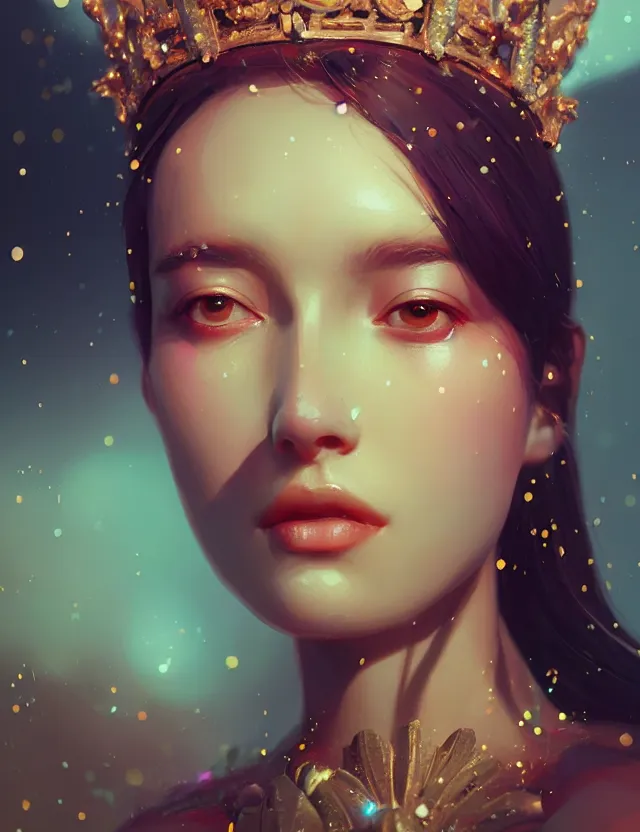 Image similar to bokeh background. close-up portrait of a goddess in crown, by Tooth Wu and wlop and beeple and greg rutkowski