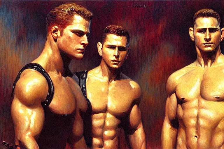 Prompt: albert wesker and chris redfield, painting by gaston bussiere, jean giraud