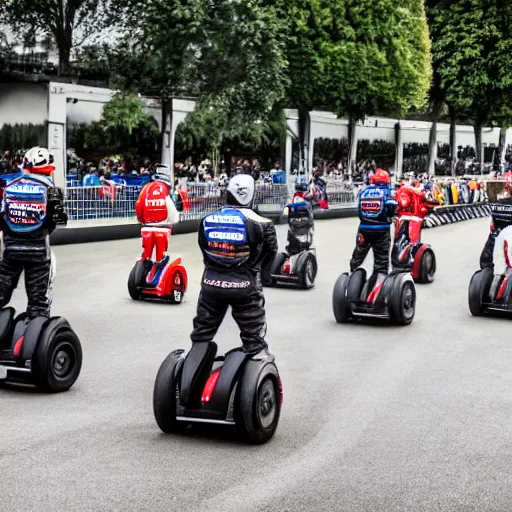 Prompt: LeMans race with Segways, historic photography, 4K,