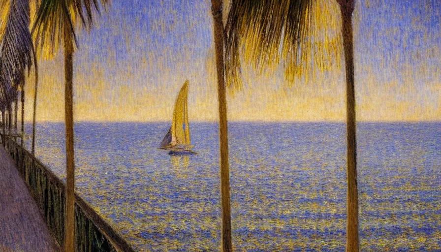 Image similar to a ultradetailed beautiful painting of the night sky of the amazonas golden white palace balustrade designed by jules bastien - lepage, tarsila do amaral, frank weston and gustave baumann, beach, trending on artstation, mediterranean, palm trees, sharp focus, sail boats, soft light, 8 k 4 k