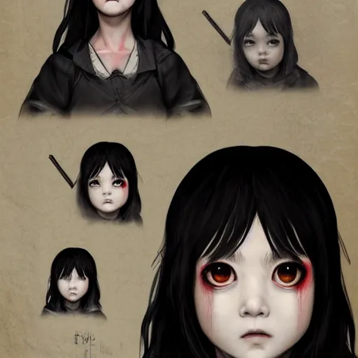 Prompt: Silent hill character sheet of Yui Mizuno from Babymetal, intricate, elegant, highly detailed, digital painting, artstation, character concept art, smooth, sharp focus, illustration, art by artgerm