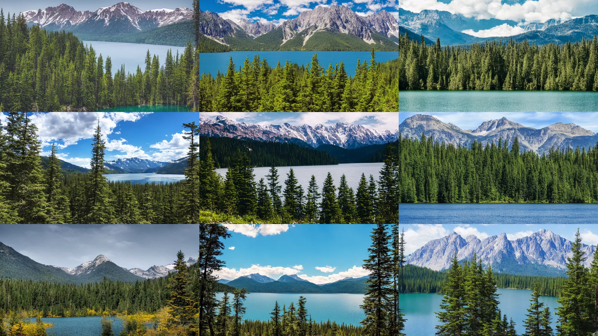 Image similar to mountains, trees, and lake