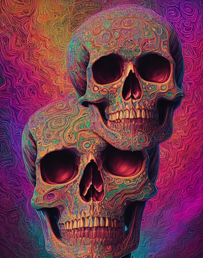 Image similar to portrait of a psychedelic skull. intricate abstract. intricate artwork. by Tooth Wu, wlop, beeple, dan mumford. octane render, trending on artstation, greg rutkowski very coherent symmetrical artwork. cinematic, hyper realism, high detail, octane render, 8k, depth of field, bokeh. dripping accents