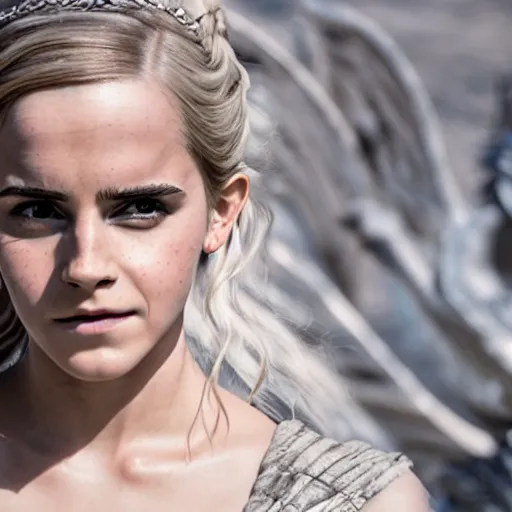 Prompt: Emma Watson as Daenerys Targaryen, XF IQ4, f/1.4, ISO 200, 1/160s, 8K, Sense of Depth, color and contrast corrected, AI enhanced, Dolby Vision, in-frame