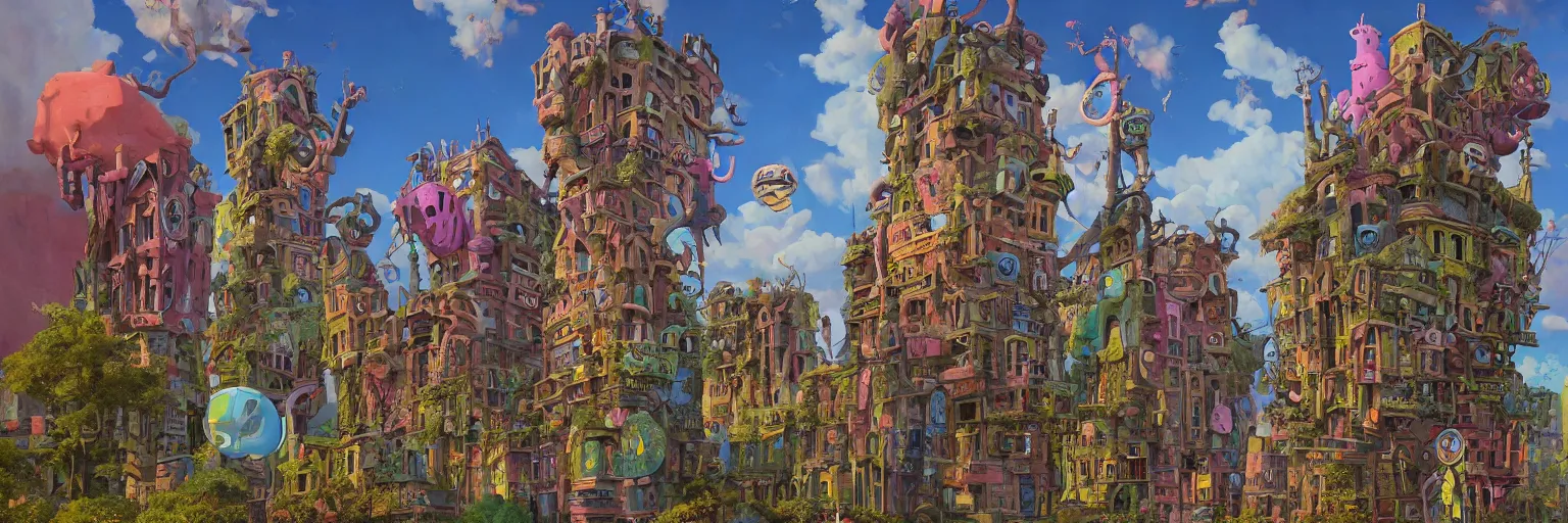 Prompt: a beautiful painting of an aaahh!!! real monsters clock tower by james gurney and beeple | looking up | wide shot | unreal engine :. 3 | es