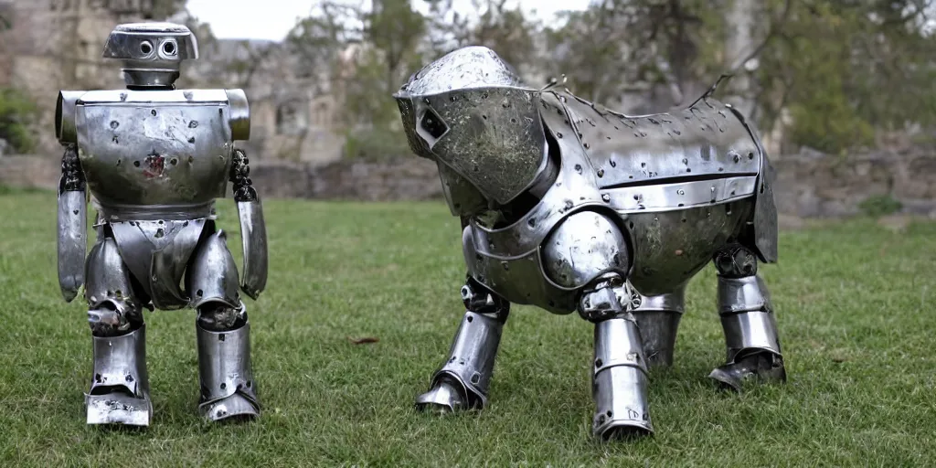 Image similar to robot dog in medieval armor