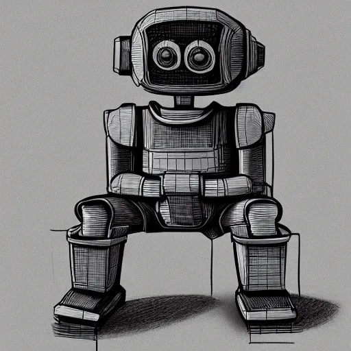 Prompt: lofi robot drawing at his desk, stylized, 3 d artstation