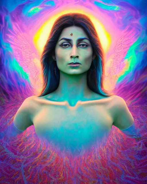 Prompt: portrait ultra dimensional princess jasmine entity, accidentally tripping on dmt and acid, psychedelic experience, overwhelming psychosis of self realization and burning awakening, ultra high definition, unreal engine 5, hyperrealism, masterpiece composition, by casey weldon, barclay shaw 8 k photorealistic