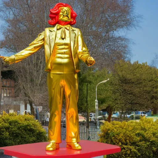 Image similar to A golden statue of Ronald McDonald