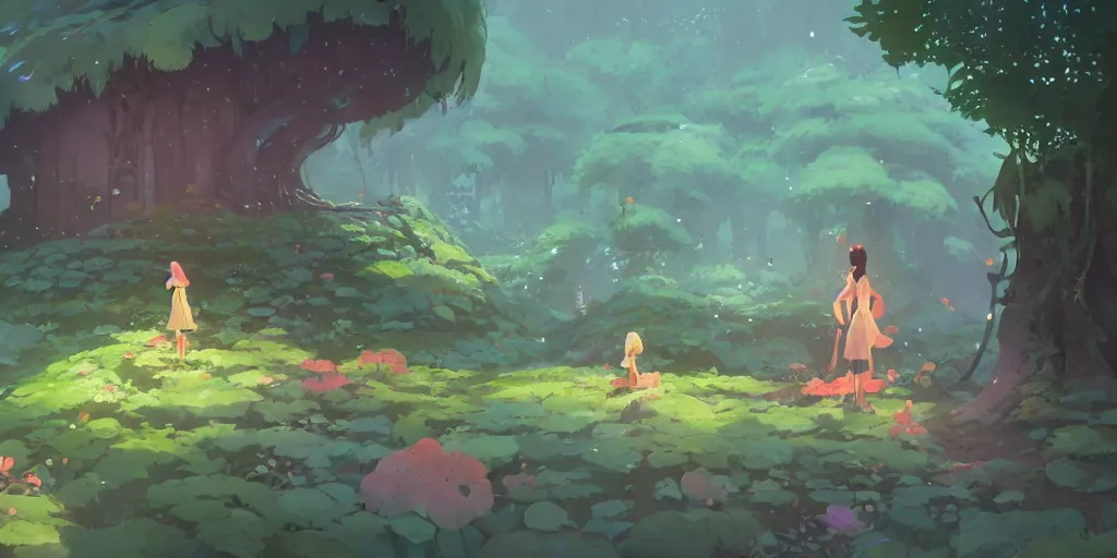 Prompt: elven mushrooms houses, moss, lianna, jungles, by cory loftis & akihiko yoshida & james gilleard & atey ghailan & makoto shinkai & goro fujita & studio ghibli, rim light, exquisite lighting, clear focus, magic atmosphere, very coherent, plain background, soft painting