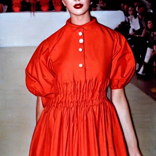 Image similar to lasagna dress, vintage fashion show, 6 0 s