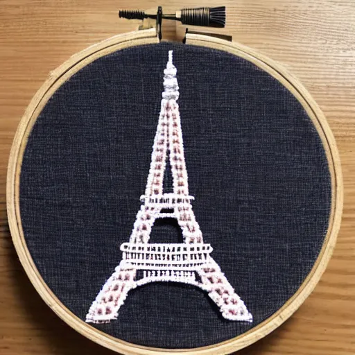 Prompt: eiffel tower embroidery,