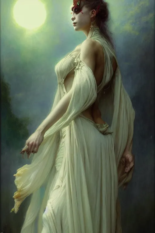 Image similar to a full body portrait of a demon girl wearing gown, high detail, cleary see face, by gaston bussiere, bayard wu, greg rutkowski, odd nerdrum, maxim verehin, dan dos santos, masterpiece, sharp focus, cinematic lightning