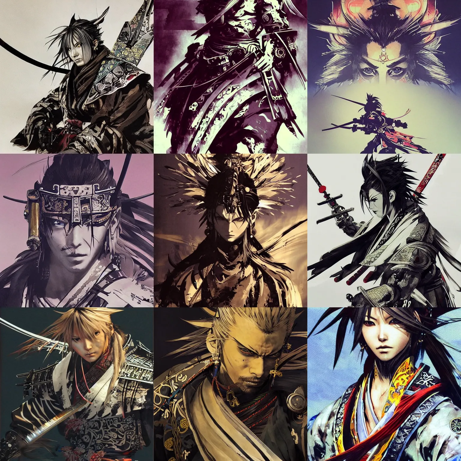 Prompt: a beautiful yojimbo samurai invocation, concept - art from final fantasy x. art by yoji shinkawa and sandra chevrier, trending on artstation, award - winning, perfect composition.