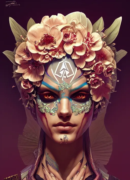 Image similar to symmetry!! portrait of floral! borderlands 3 psycho, intricate, elegant, highly detailed, digital painting, artstation, concept art, smooth, sharp focus, illustration, art by artgerm and greg rutkowski and alphonse mucha, 8 k