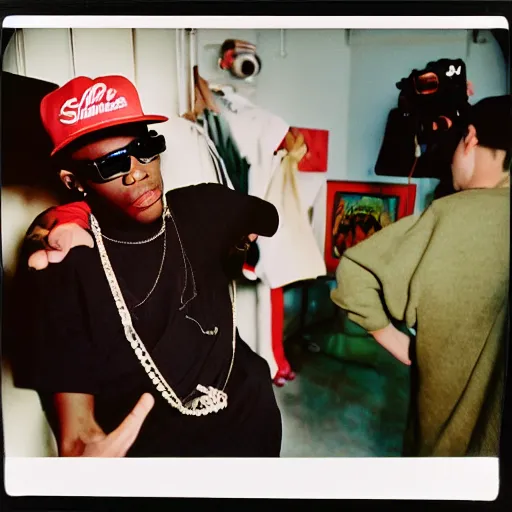 Image similar to Bobby Hill in 90s hip-hop streetwear, 90s polaroid, by Saul Leiter, Jamel Shabazz, Nan Goldin