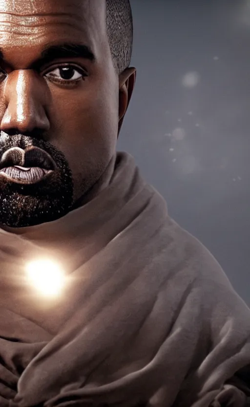 Image similar to Portrait of Kanye West as Emperor Napoleon in Skyrim, splash art, movie still, cinematic lighting, dramatic, octane render, long lens, shallow depth of field, bokeh, anamorphic lens flare, 8k, hyper detailed, 35mm film grain