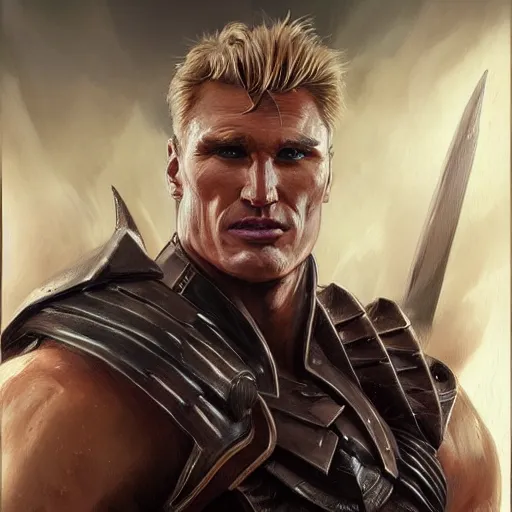 Prompt: digital fantasy painting of dolph lundgren as a D&D paladin, by artgerm and Greg Rutkowski, trending on artstation, character design, character concept, illustration, concept art, sharp focus, smooth, very detailed, fantasy art