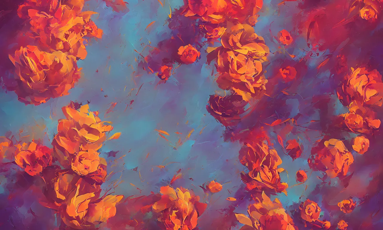 Image similar to a graph style gauche impasto, flowers, steampunk art by james gilleard, cgsociety, retrofuturism, synthwave, retrowave, outrun, autumn color.