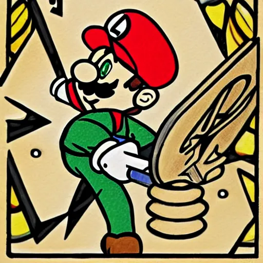 Image similar to Mario bros Luigi playing a ouija board, illustration, board game, Nintendo, artgram,