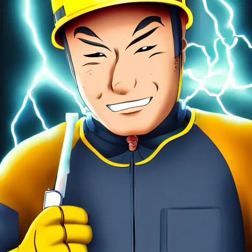 Image similar to portrait of elec man as an electrician, anime fantasy illustration by tomoyuki yamasaki, kyoto studio, madhouse, ufotable, trending on artstation