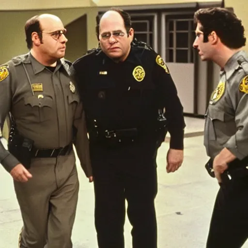 Image similar to George Costanza being arrested by Kramer